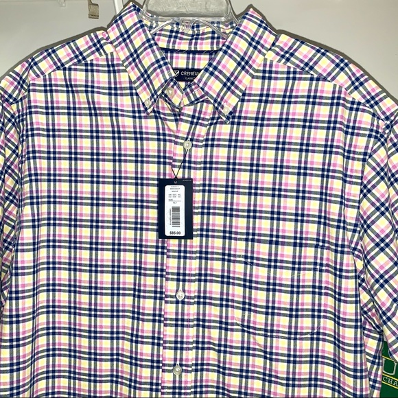 Mens Daniel Cremieux Shirt Plaid Short Sleeve Yellow Navy Pink Button Down XLT - Picture 2 of 9